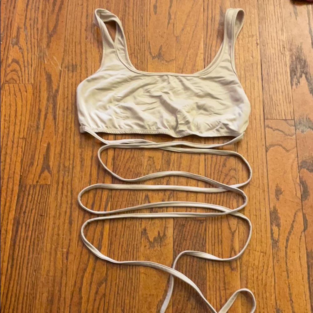 Boohoo tan tie around top
